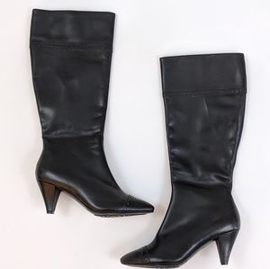 Arturo Chiang Heeled Boots Black Leather Peach 7